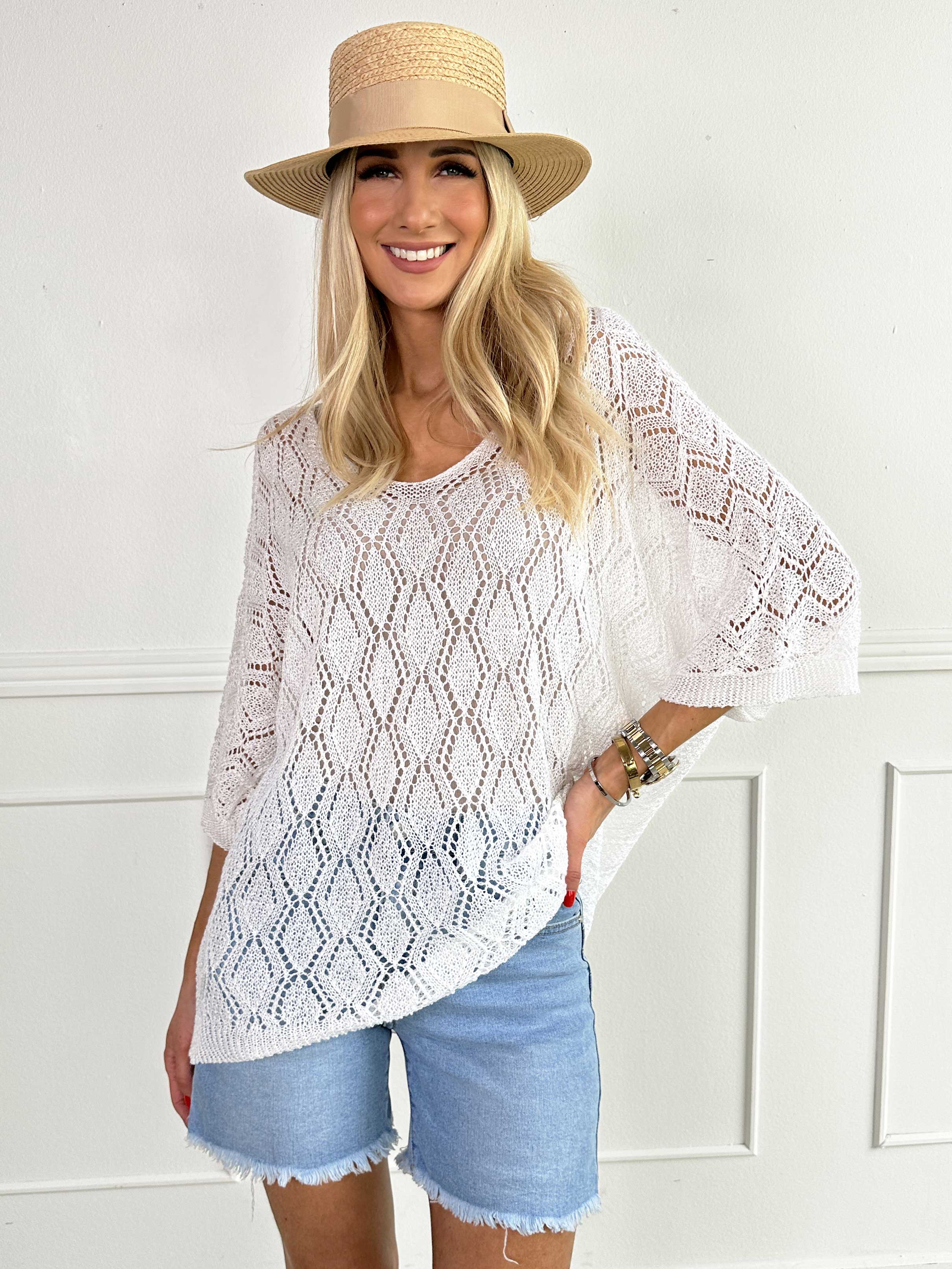 Deisy - Sød tunika i strikket hulmønster